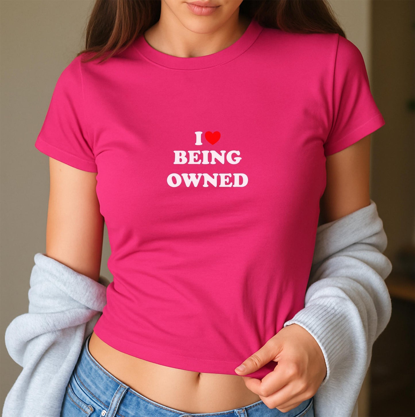 I Love Being Owned Y2K Crop Top T-Shirt, Submission BDSM Power Exchange Kink Hotwife Cuckold Bold Sexy Shirt Gift Idea for Her