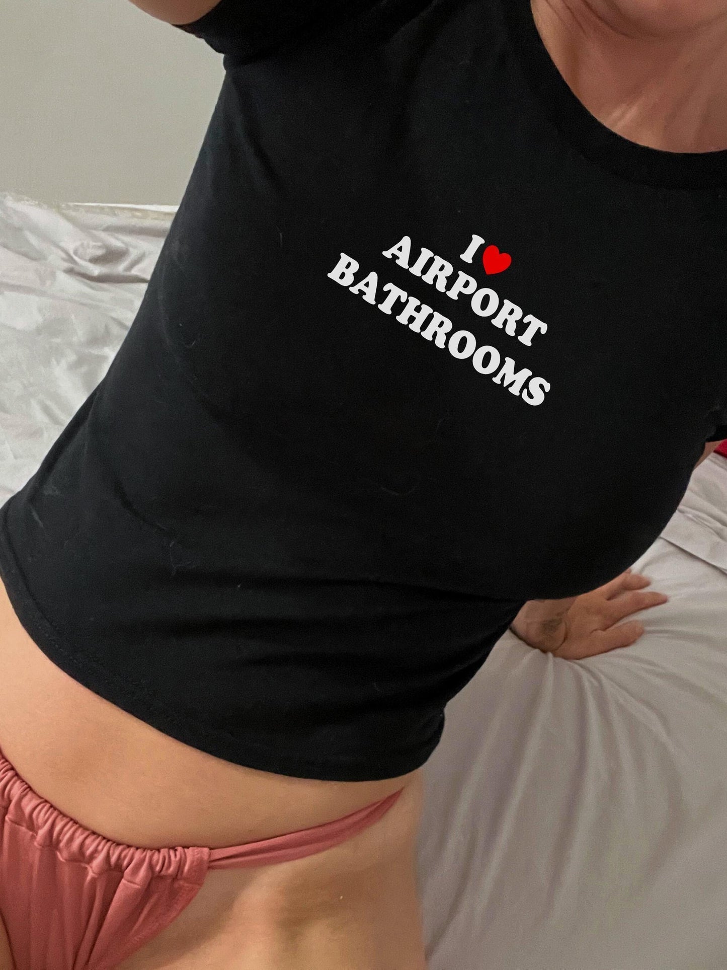 I Love Airport Bathrooms Y2K Crop Top Sexy Women’s Shirt Adult Novelty Tee Flirty Travel Fun Gift Idea for Her, Roleplaying Sex idea