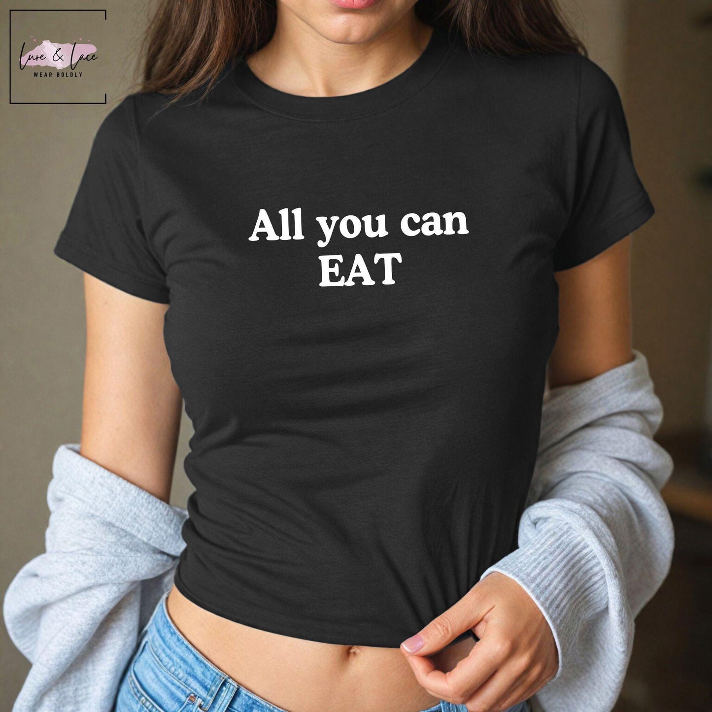 All you can EAT Y2K Sexy Cute Baby Tee Crop, Date Night Naughty Apparel