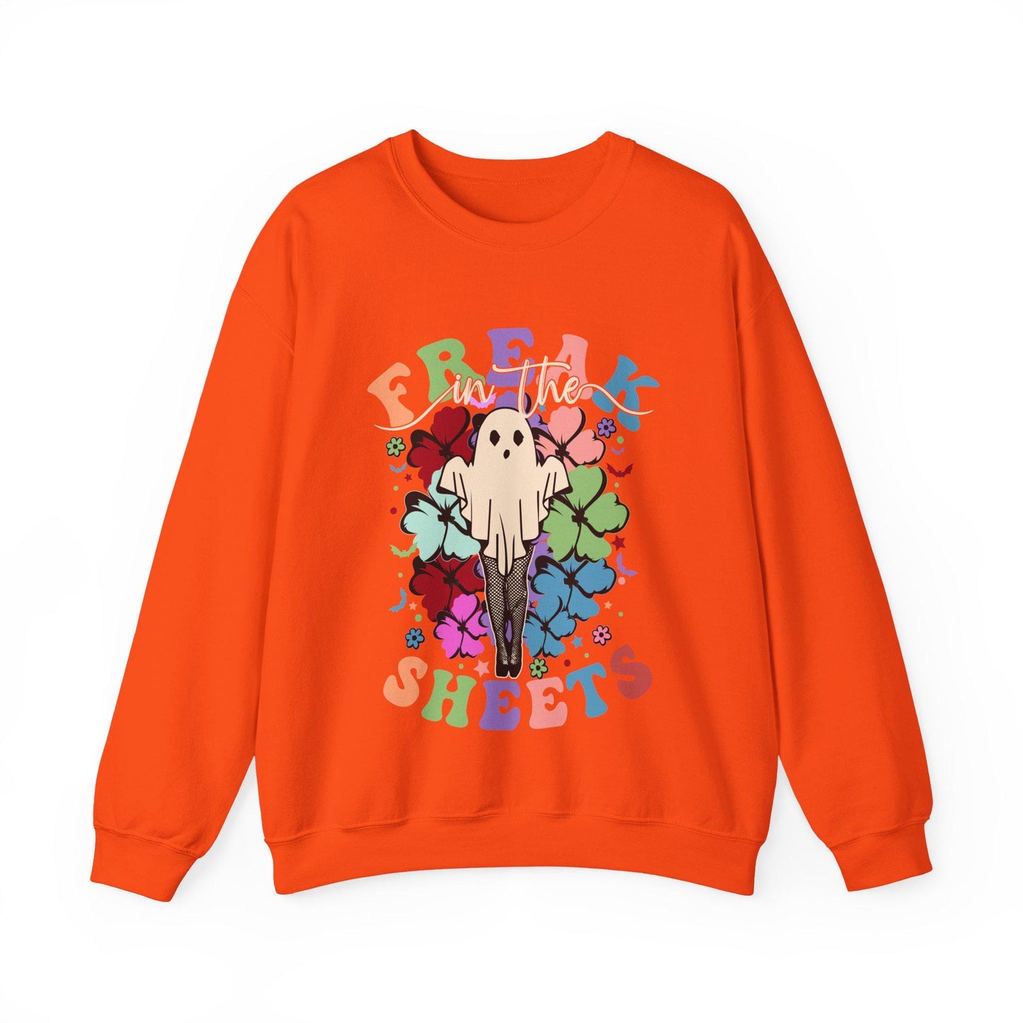 Freak In The Sheets Halloween Sweatshirt, Retro Sexy Sweater Funny Spooky Ghosts