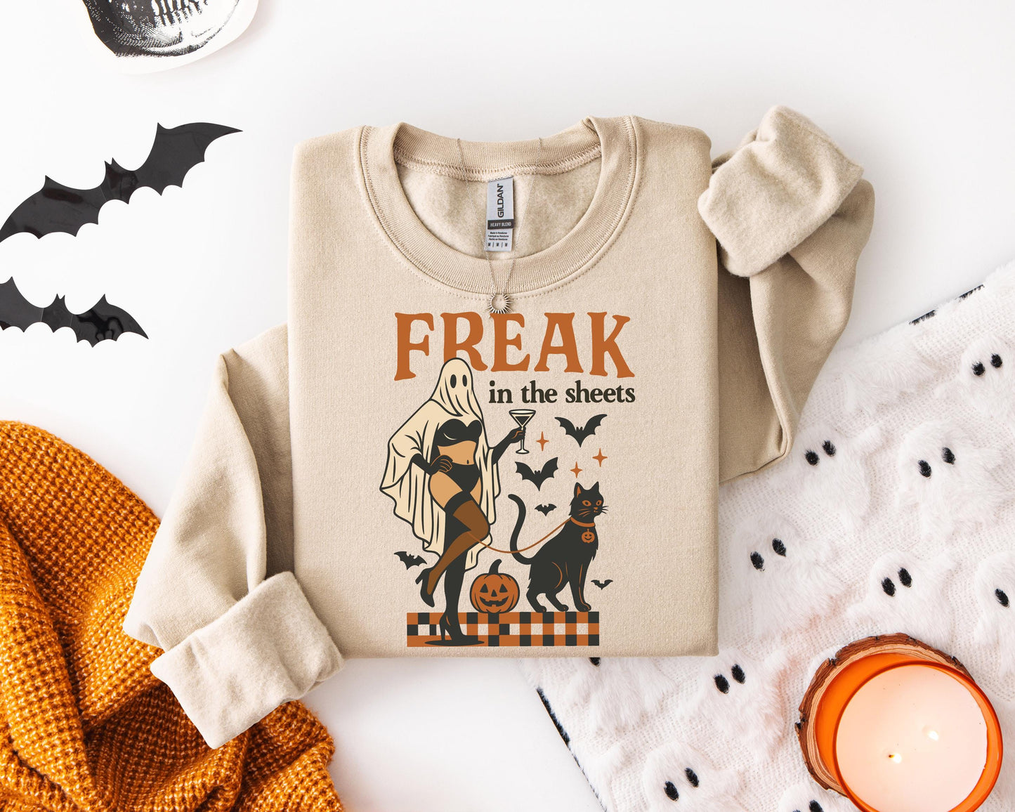 Freak in the sheets Halloween Retro Sweatshirt, Sexy Sweater Funny Spooky Ghosts