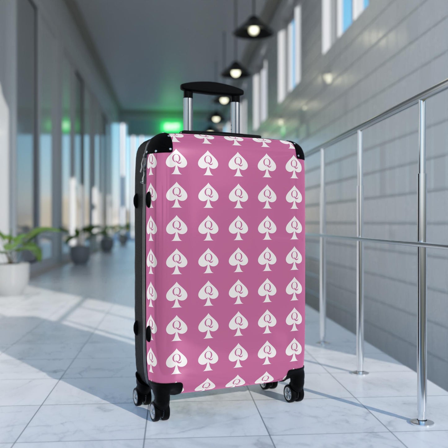 Queen of Spades pink Spinner Suitcase | QOS Lifestyle Luggage, Hotwife Travel, Kinky Swinger cruise Luggage, BBC Pineapple Vacation Bag BDSM
