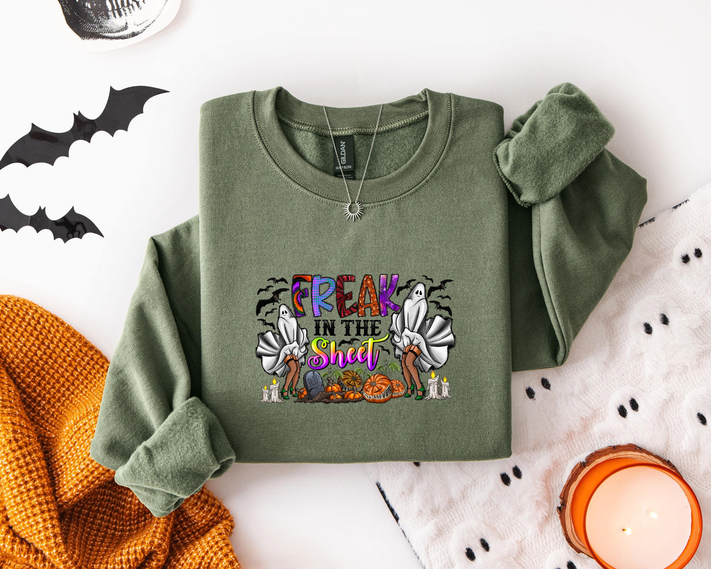 Retro Freak in the sheets Halloween Sweatshirt, Sexy Sweater Funny Spooky Ghosts