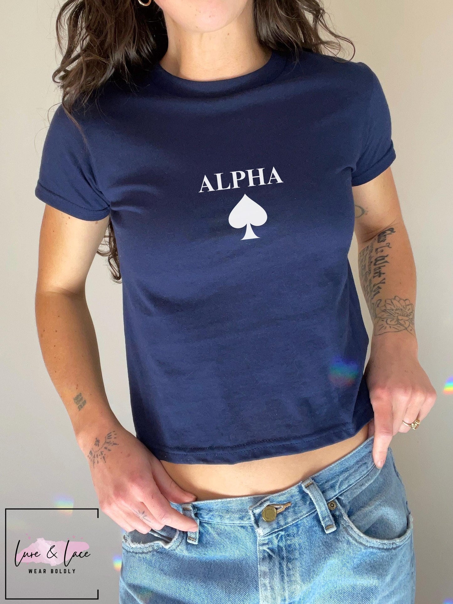 ALPHA QOS Y2K Sexy Cute Baby Tee Crop Top, Naughty Apparel, Swinger Queen of Spades