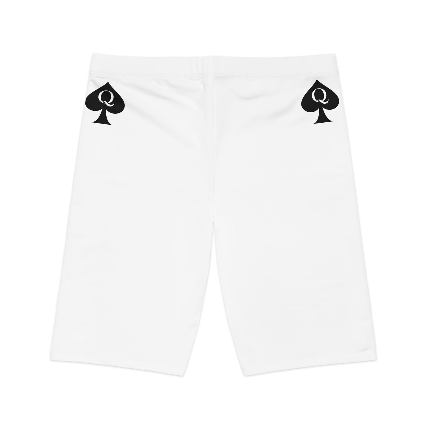 Queen of Spades Biker Shorts, Hotwife Lifestyle Apparel | QOS Symbol Workout Shorts, Sexy Mid-Waist Fit, Kinky Gymwear, Submissive Bottoms
