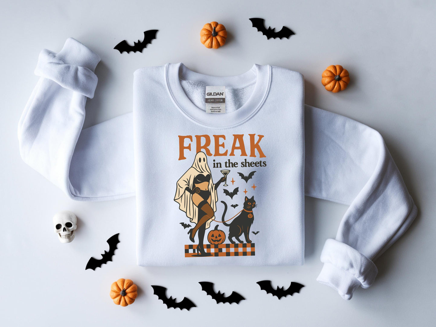 Freak in the sheets Halloween Retro Sweatshirt, Sexy Sweater Funny Spooky Ghosts
