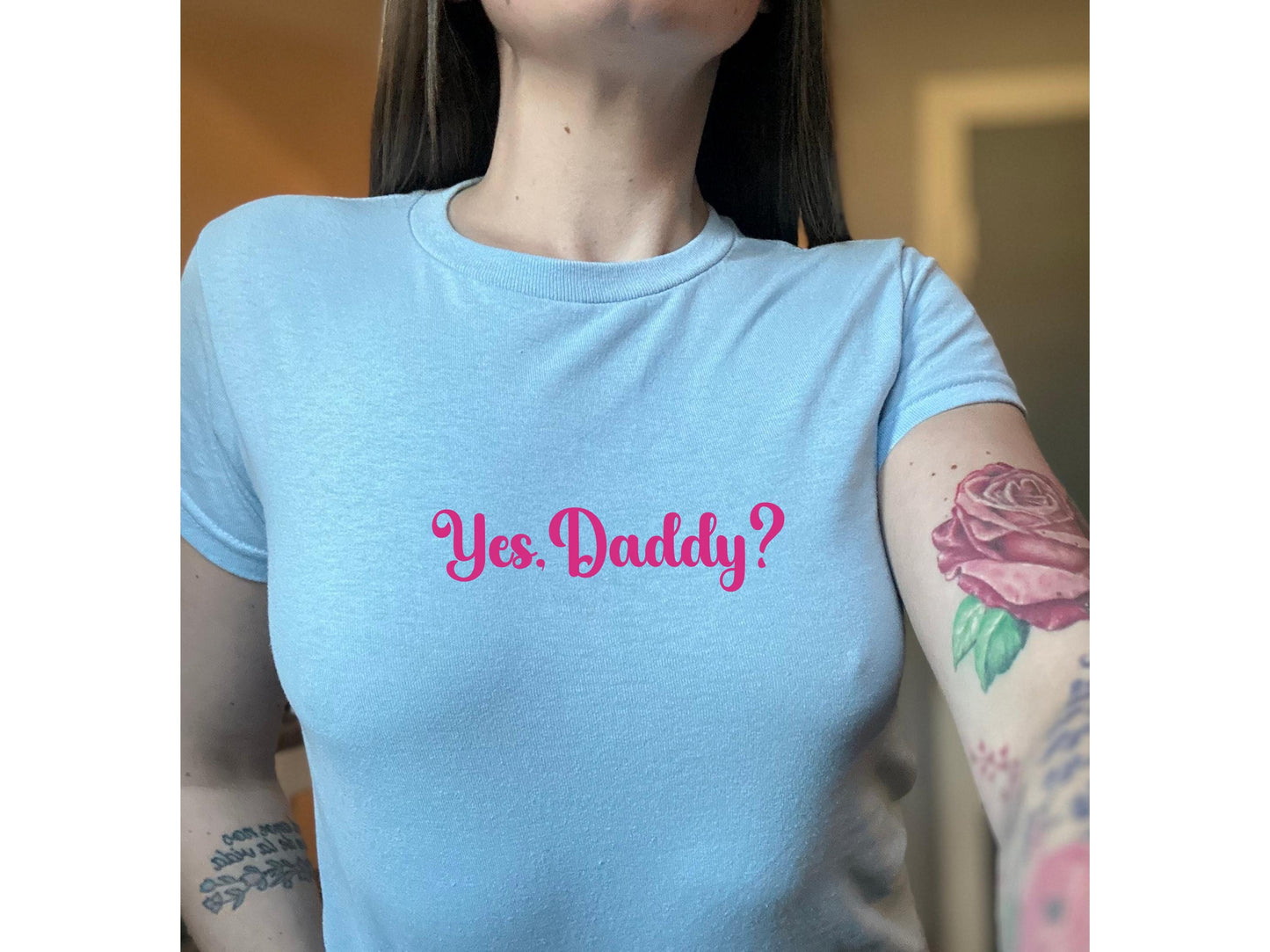 Yes Daddy Y2K Crop Top TShirt | DDLG, Daddy's Girl Tee, BDSM Roleplay, Submission, Kink, Hotwife, Lifestyle, Gift Idea for Her Wife gf