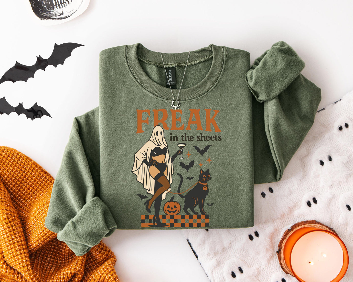 Freak in the sheets Halloween Retro Sweatshirt, Sexy Sweater Funny Spooky Ghosts