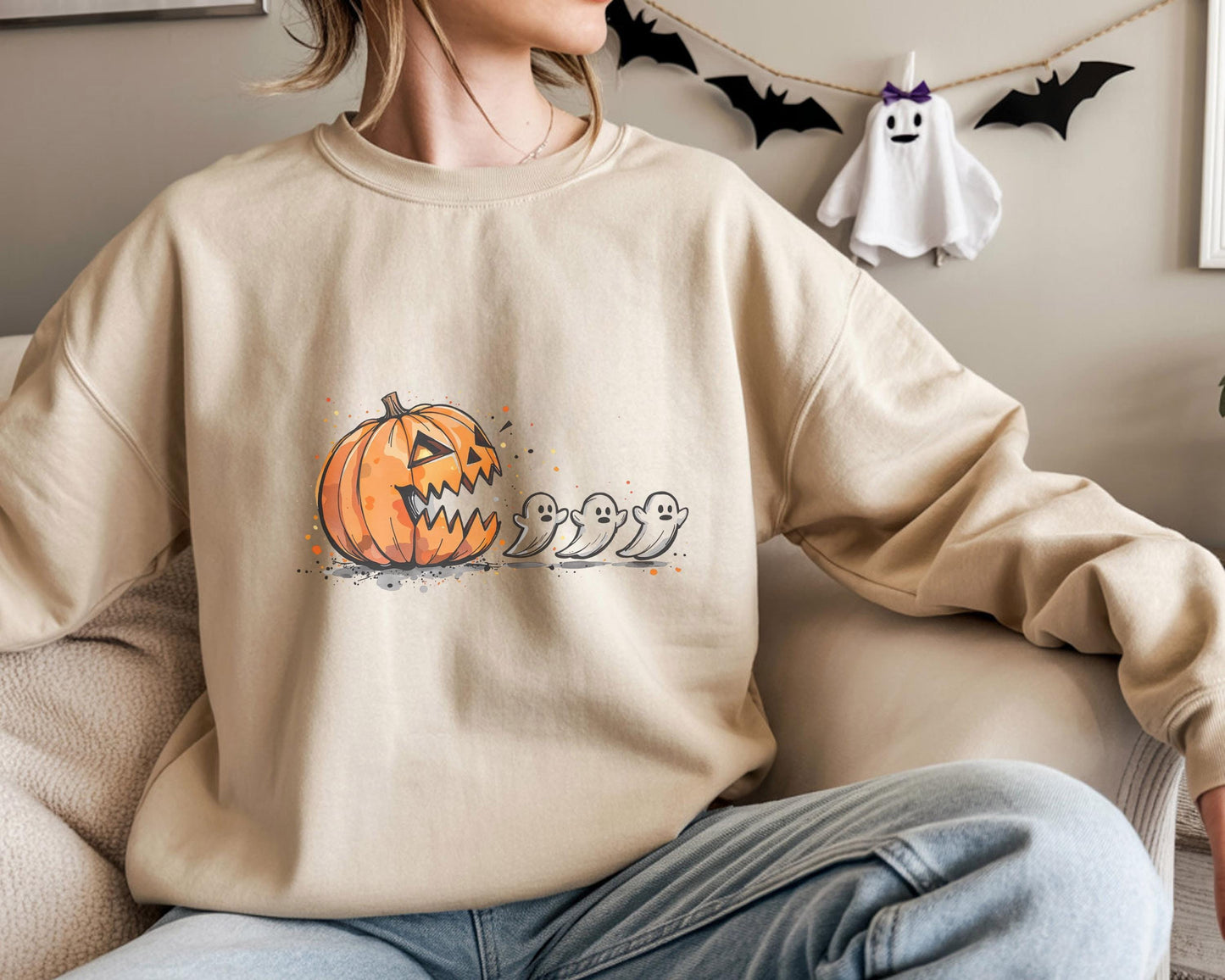Halloween sweatshirt Deadly Pumpkin & Ghosts Funny Sweater Spooky Ghosts