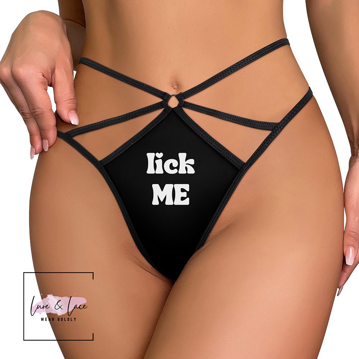Lick me Sexy Strappy Thong G-String, Oral Lovers Naughty Lingerie Panties, Date Night Underwear