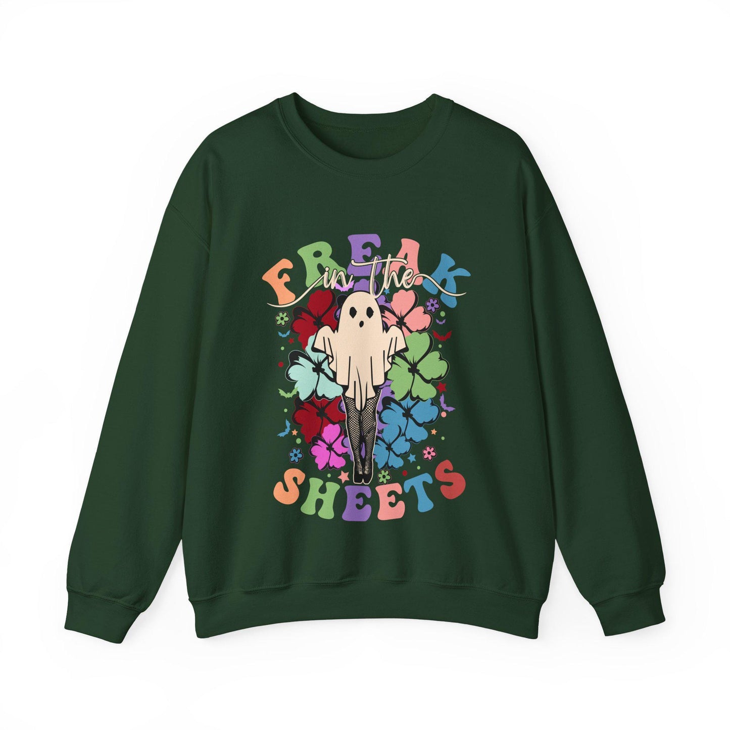 Freak In The Sheets Halloween Sweatshirt, Retro Sexy Sweater Funny Spooky Ghosts