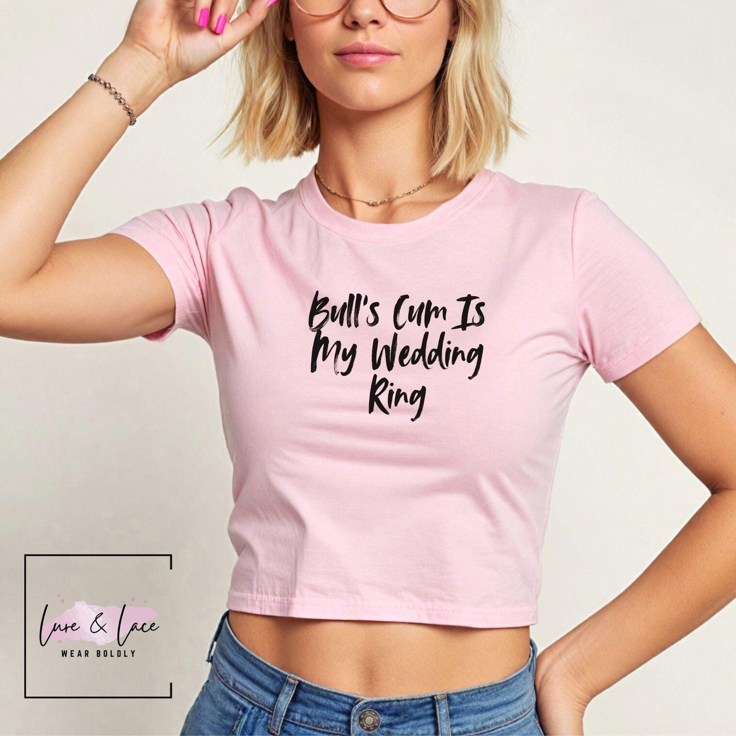 Bull’s Cum Is My Wedding Ring Y2K Sexy Cute Baby Tee Crop Top, Queen of Spades Swinger