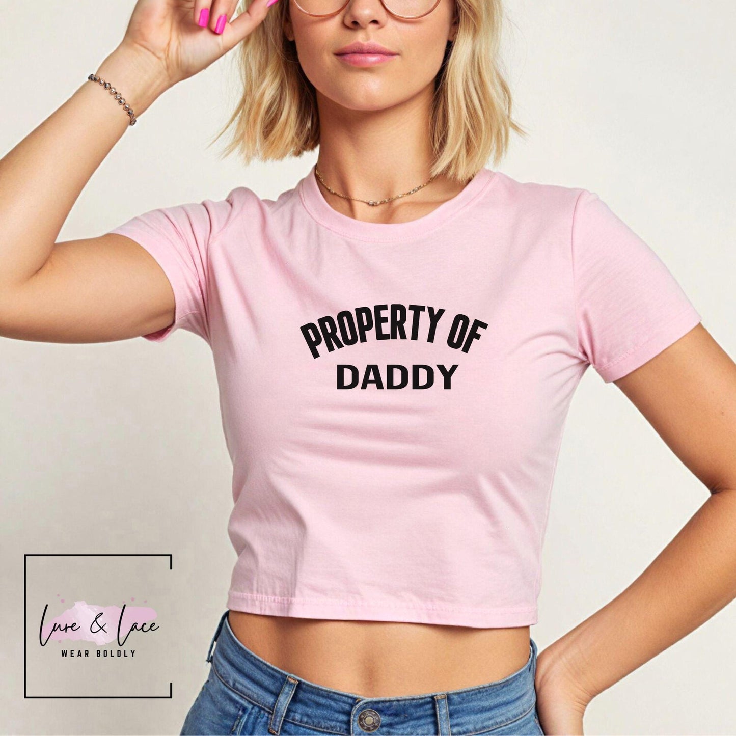 Property of Daddy Y2K Sexy Cute Baby Tee Crop Top, DDLG, Daddy's Good Girl Roleplaying Apparel