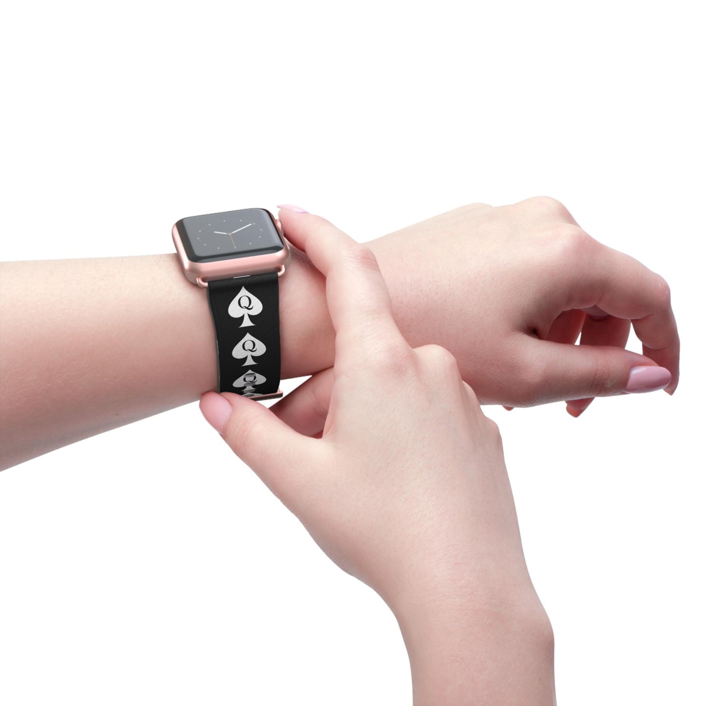 Queen of Spades Leather Apple Watch Band | QOS Faux Leather Strap for Hotwife, Cuckold Lifestyle, BBC Submissive Kinky BDSM Gift for Her