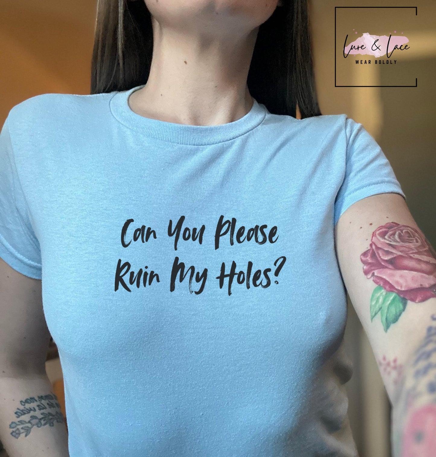 Can You Please Ruin My Holes Y2K Sexy Cute Baby Tee Crop Top, Date Idea Naughty Apparel