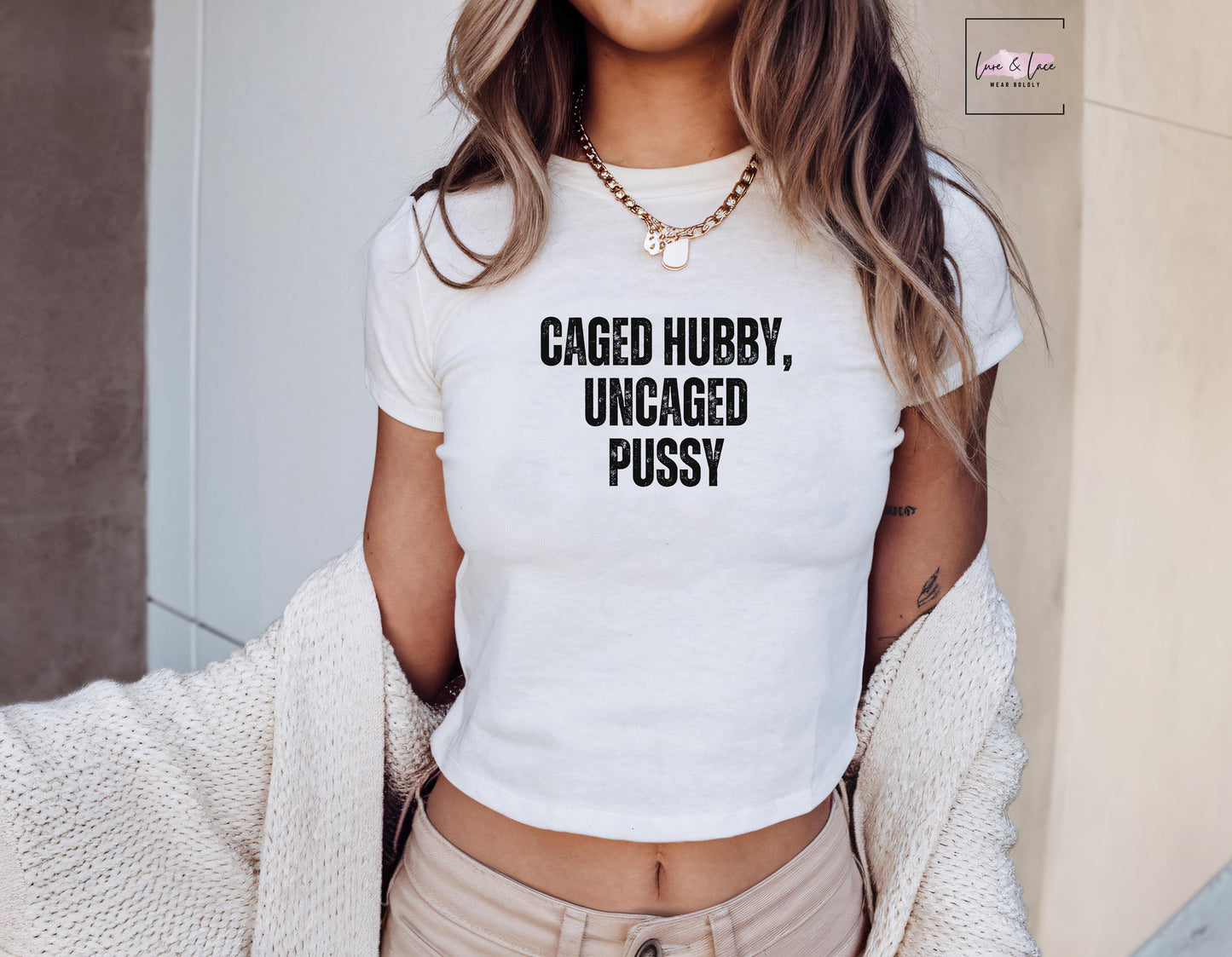 Caged Hubby, Uncaged Pussy Y2K Sexy Cute Baby Tee Crop Top, Naughty Queen of Spades Swinger