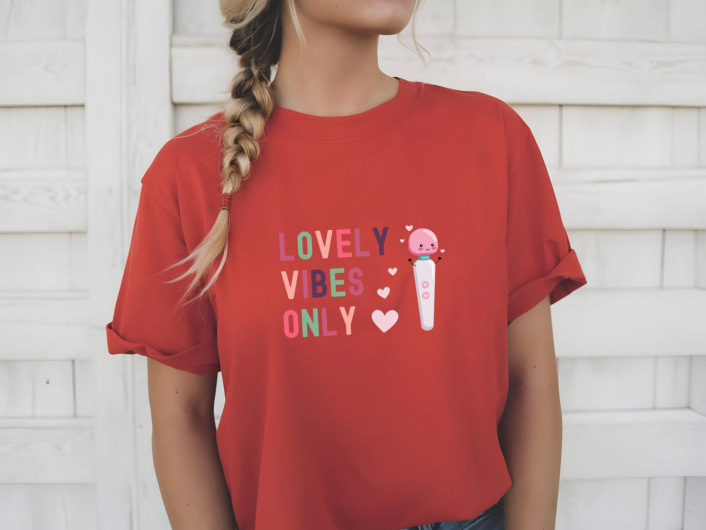 Funny Vibrator T-shirt Lovely Vibes Only, Naughty Adult Humor Tee, Dildo Shirt for Sexy Bachelorette Gag Gift & Vibrator Lovers