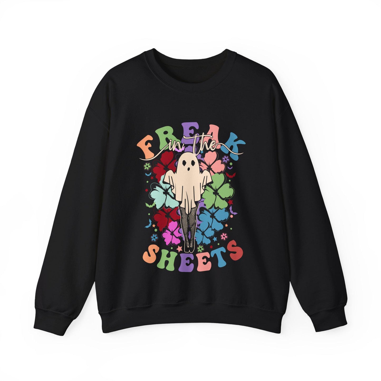 Freak In The Sheets Halloween Sweatshirt, Retro Sexy Sweater Funny Spooky Ghosts