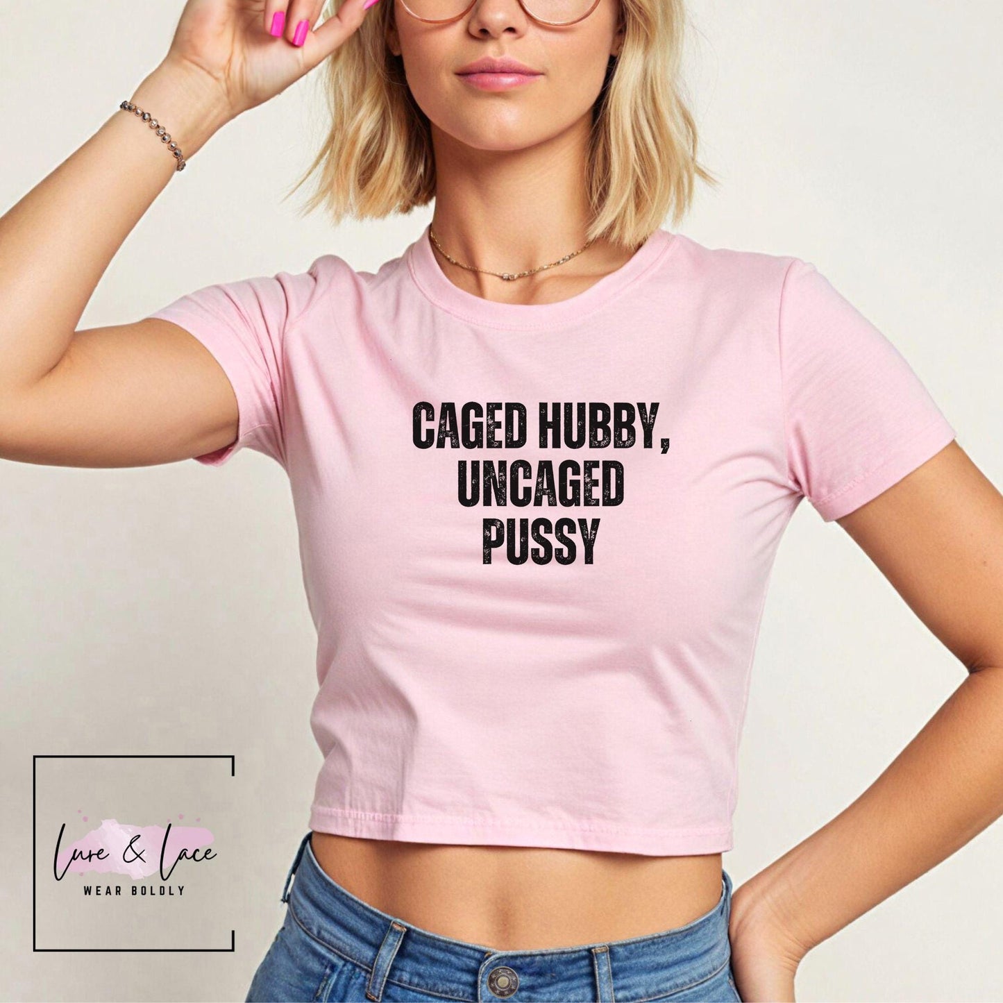Caged Hubby, Uncaged Pussy Y2K Sexy Cute Baby Tee Crop Top, Naughty Queen of Spades Swinger