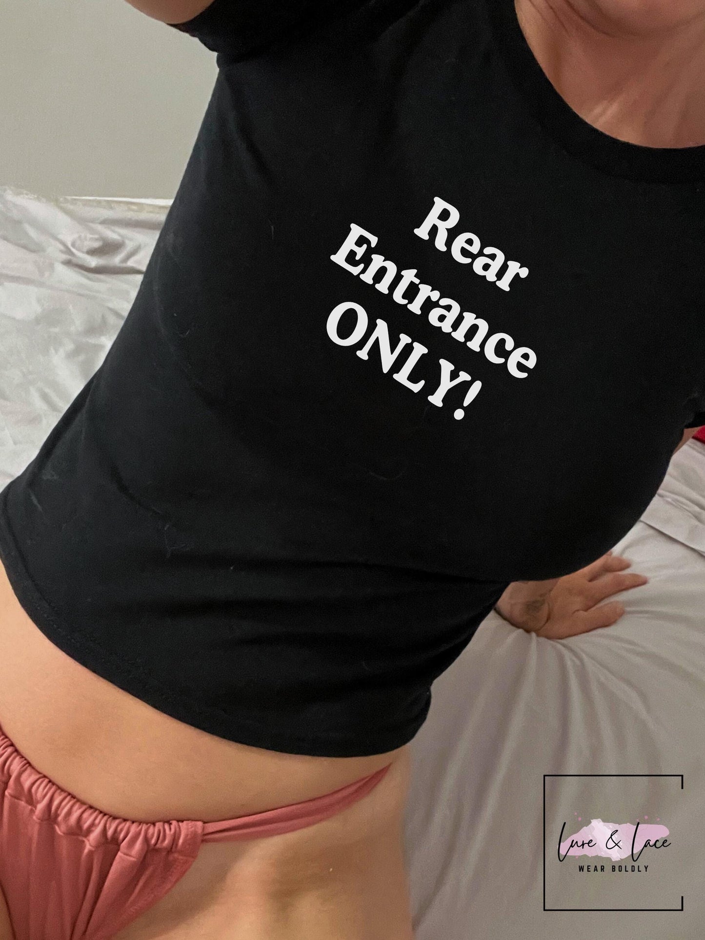Rear Entrance ONLY! Y2K Sexy Cute Baby Tee Crop Top, I love Anal Naughty Apparel