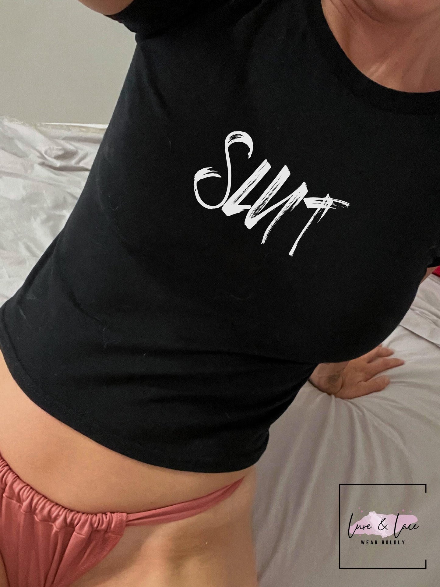 Slut Y2K Sexy Cute Baby Tee Crop Top, Date Night Naughty Apparel