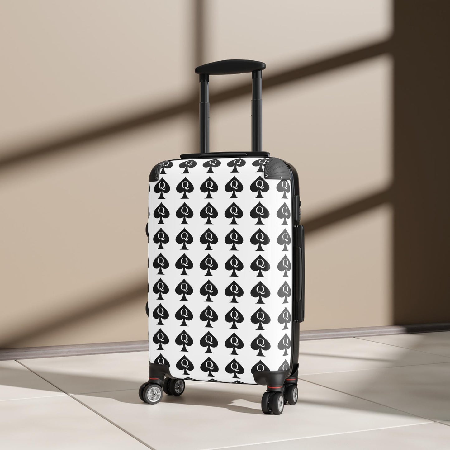 Queen of Spades Spinner white Suitcase |QOS Lifestyle Luggage Hotwife Travel, Kinky Swinger cruise Luggage, BBC Pineapple Vacation BDSM Gift