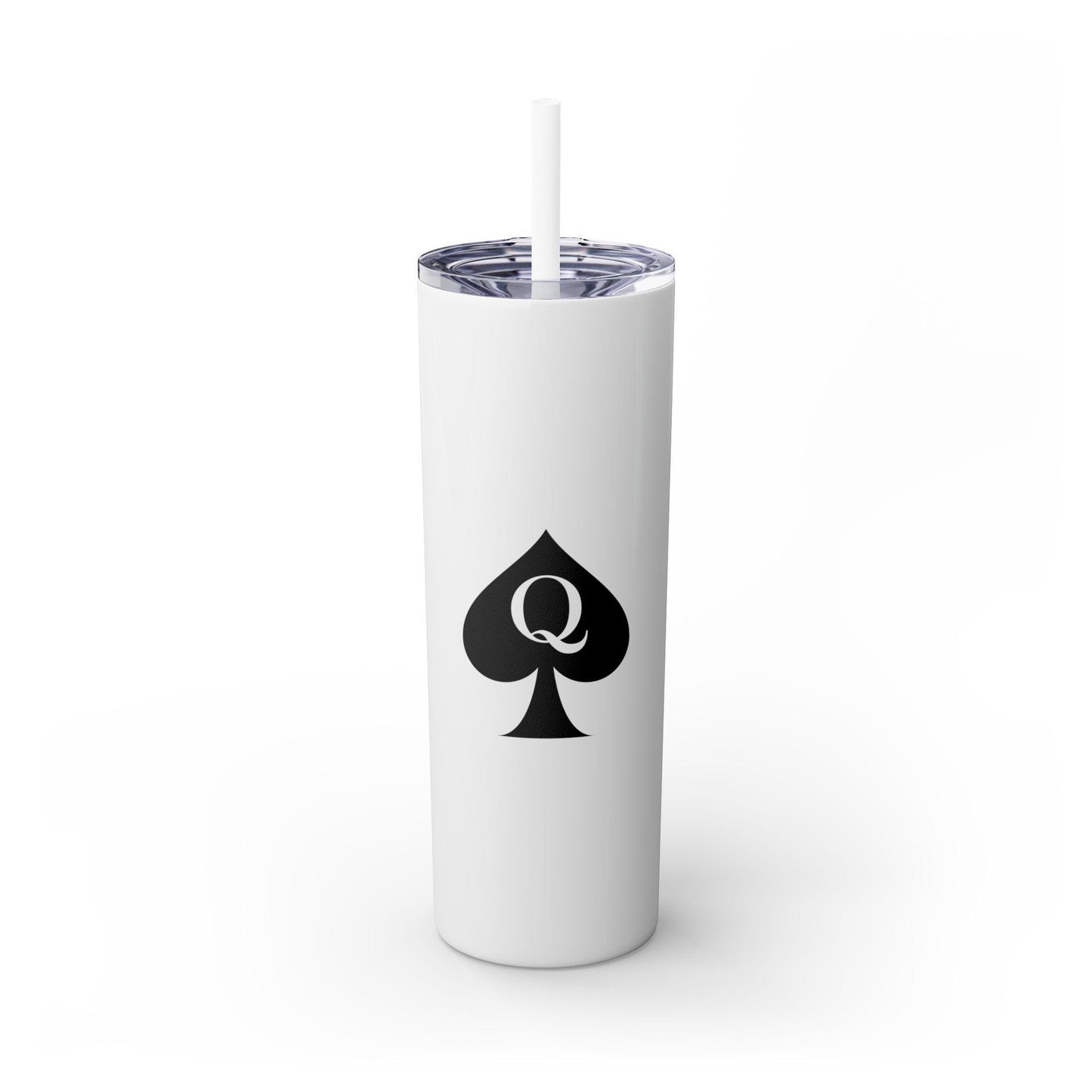 Queen of Spades Skinny Tumbler 20oz QOS Hotwife Lifestyle Cuck Bull Cup with Straw Matte Finish Slim Insulated Stainless Swinger Gift