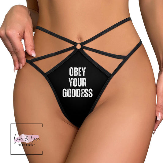 Obey You Goddess Sexy Strappy Thong G-String, Naughty Lingerie Panties, Date Night Underwear