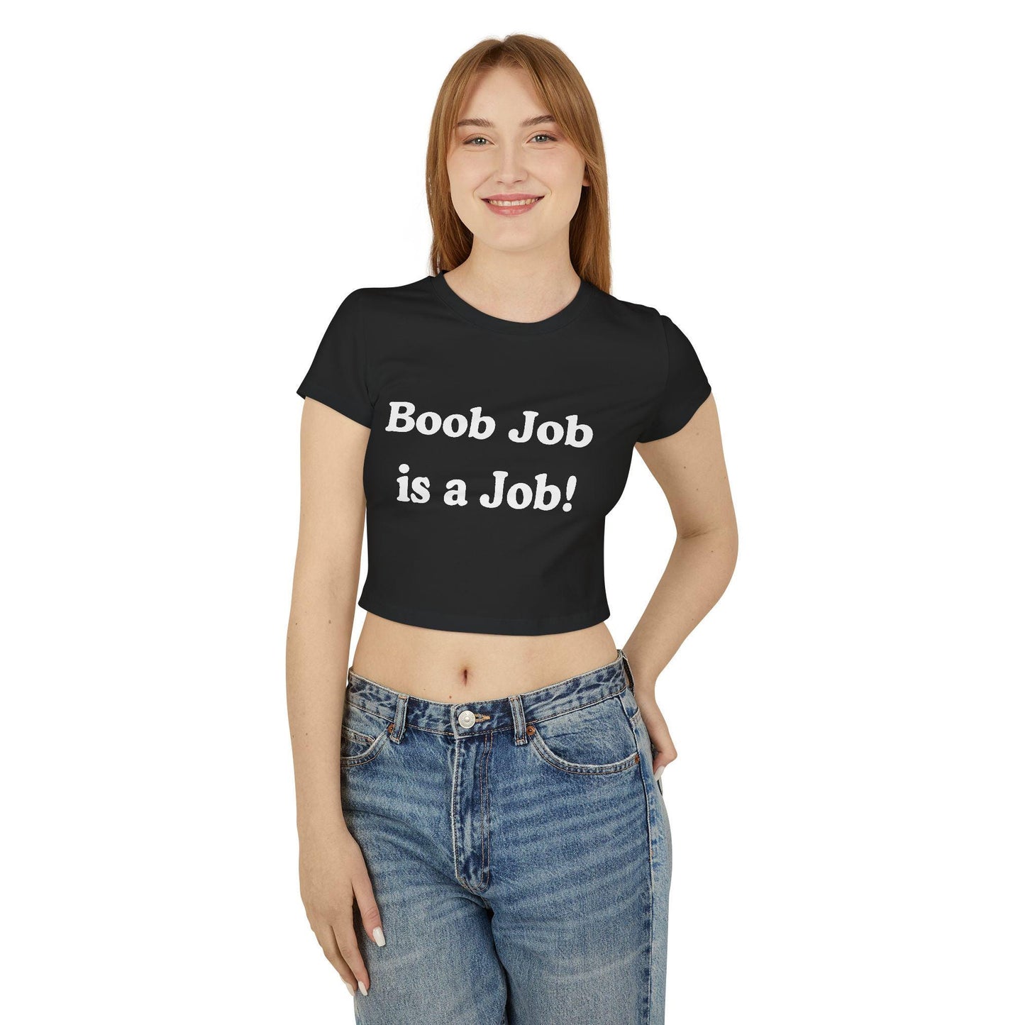 Boob Job Is a Job Baby Tee | Dirty Slutty Crop Top for Her, Funny NSFW Y2K Shirt, Bimbo Slutcore Tee, Kinky Tits Out T-Shirt, Gift for her