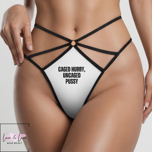 Caged Hubby Uncage Pussy Sexy Strappy Thong G-String, Naughty Lingerie Panties, Hotwife Lifestyle, Queen of Spades