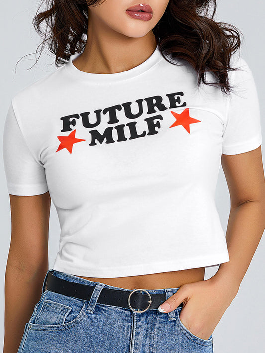 Future MILF Crop Top | Y2K Aesthetic Funny Tee | Trendy sexy baby MILF Tshirt| Shirt Gift for Her | Sexy Crop Top for Women