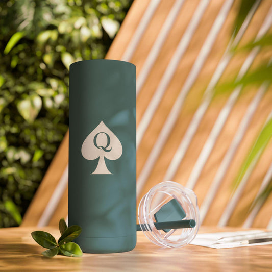 Queen of Spades Skinny Matte Tumbler 20oz QOS Hotwife Lifestyle Cuck Bull Stainless Steel Cup with Straw BPA Free Insulated Swinger Gift