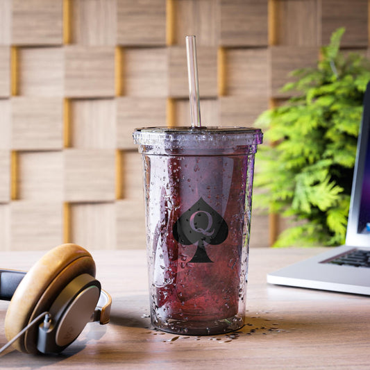 Queen of Spades Acrylic Cup 16oz QOS Hotwife Lifestyle Cold Drink Tumbler with Straw Cuck Bull BPA Free Double Wall Swinger Travel Mug