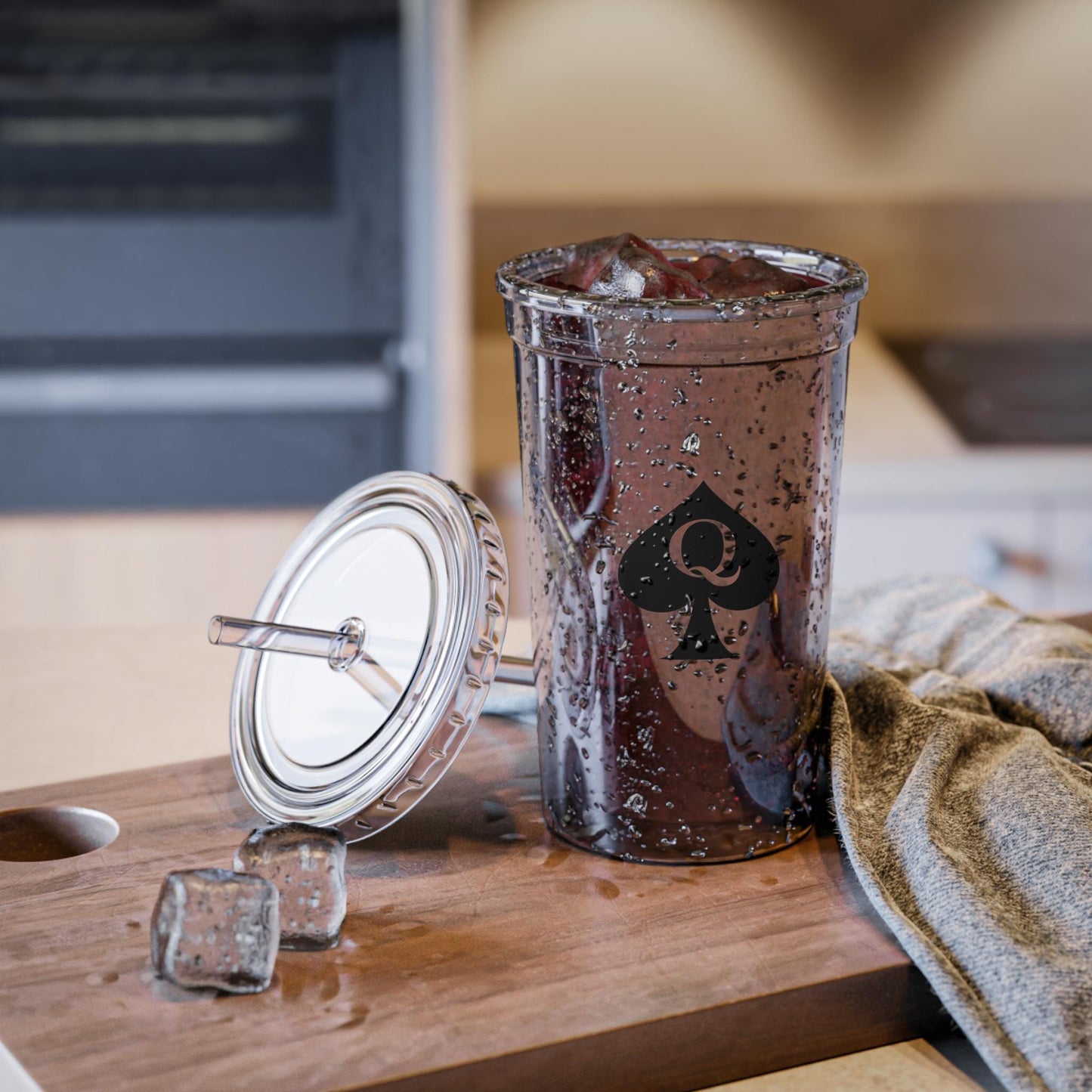 Queen of Spades Acrylic Cup 16oz QOS Hotwife Lifestyle Cold Drink Tumbler with Straw Cuck Bull BPA Free Double Wall Swinger Travel Mug