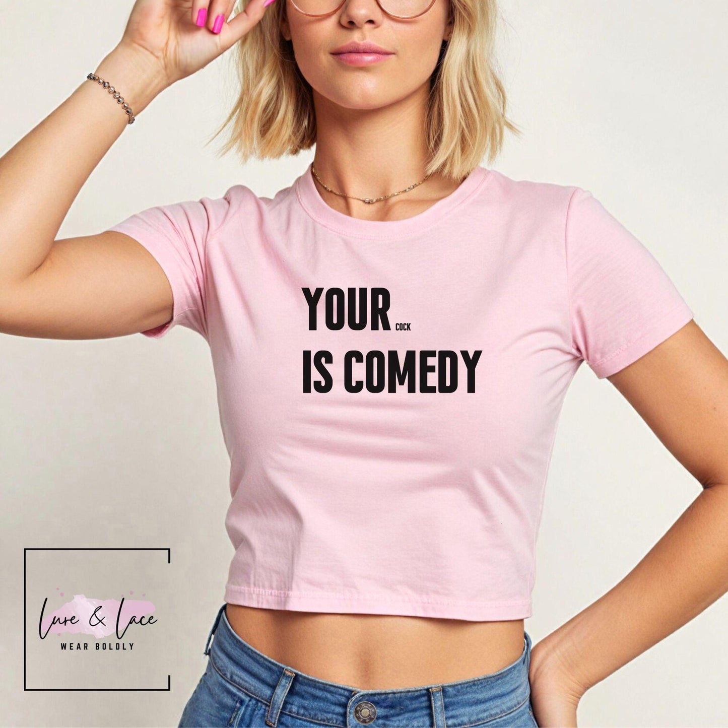 Your Cock is comedy Y2K Sexy Cute Baby Tee Crop Top, Queen of Spades, QOS Hotwife Lifestyle