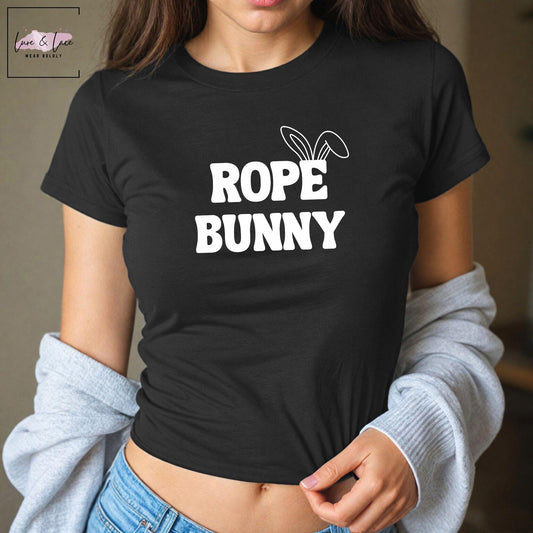 Rope Bunny black Y2K Sexy Cute Baby Tee Shibari Crop Top, Roleplaying Naughty Apparel
