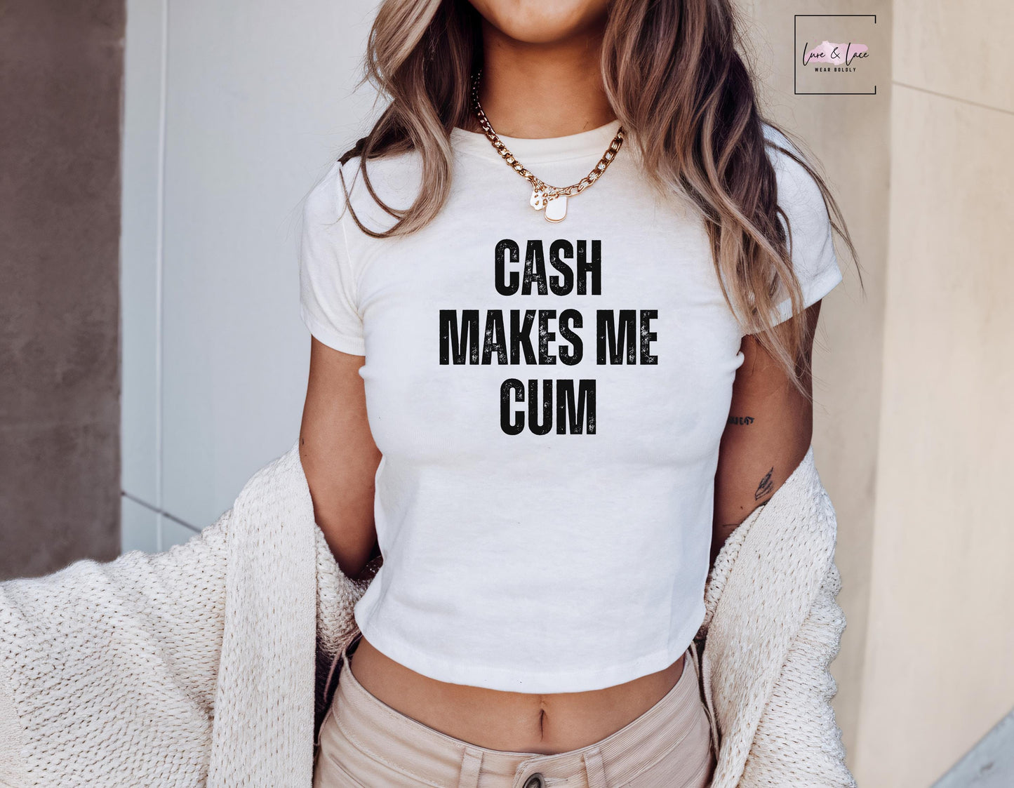 Cash Makes Me Cum Y2K Sexy Cute Baby Tee Crop Top, Findom Femme Naughty Apparel