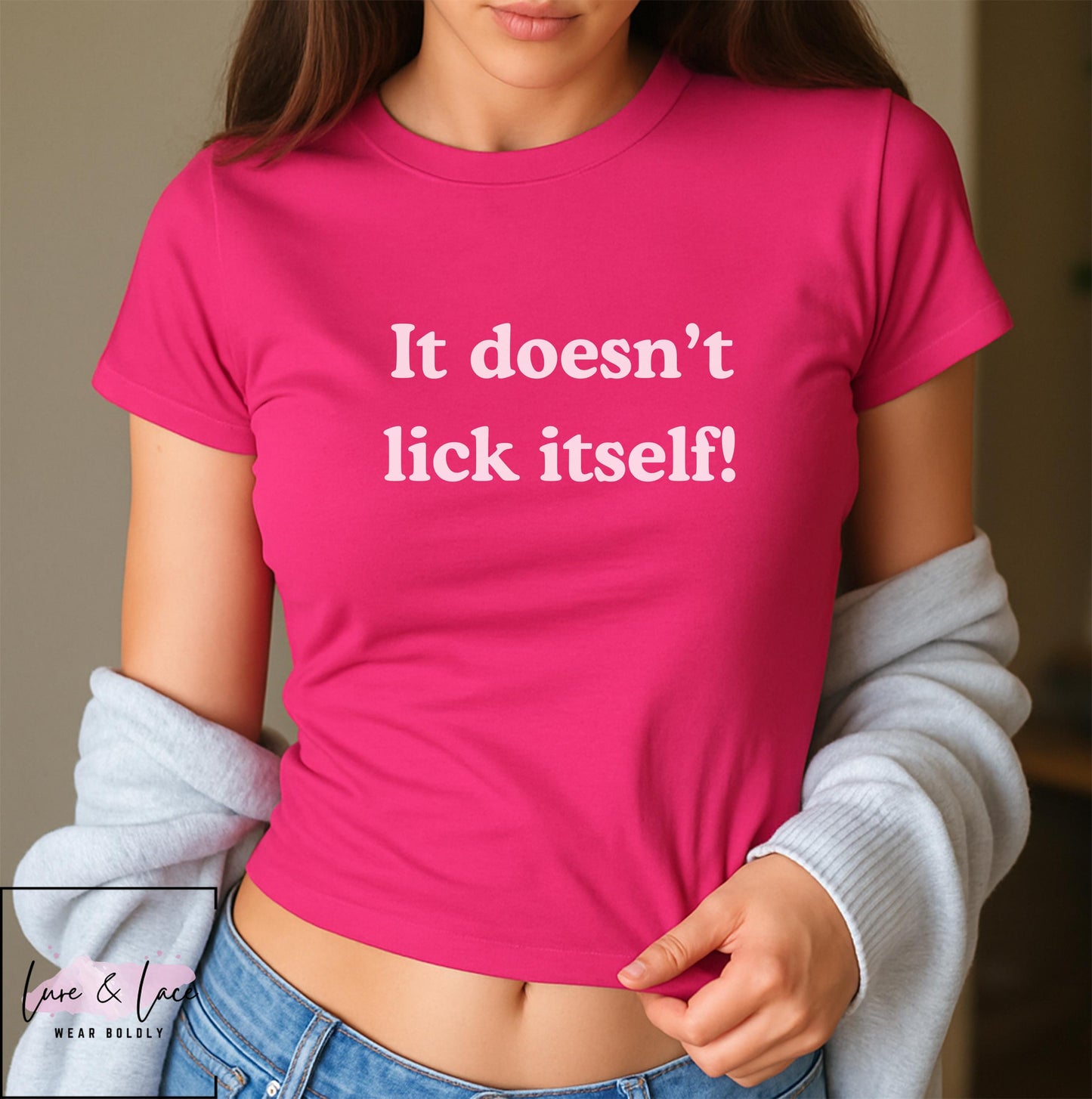 It doesn't lick itself Y2K Sexy Cute Baby Tee Crop Top, Date Night Naughty Apparel
