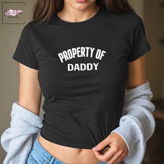 Property of Daddy Y2K Sexy Cute Baby Tee Crop Top, DDLG, Daddy's Good Girl Roleplaying Apparel