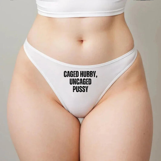Caged Hubby Uncaged Pussy Thong | Hotwife lifestyle QoS Panties, Sexy Gift Idea for Wife, Queen of Spades, cuck husband Underwear