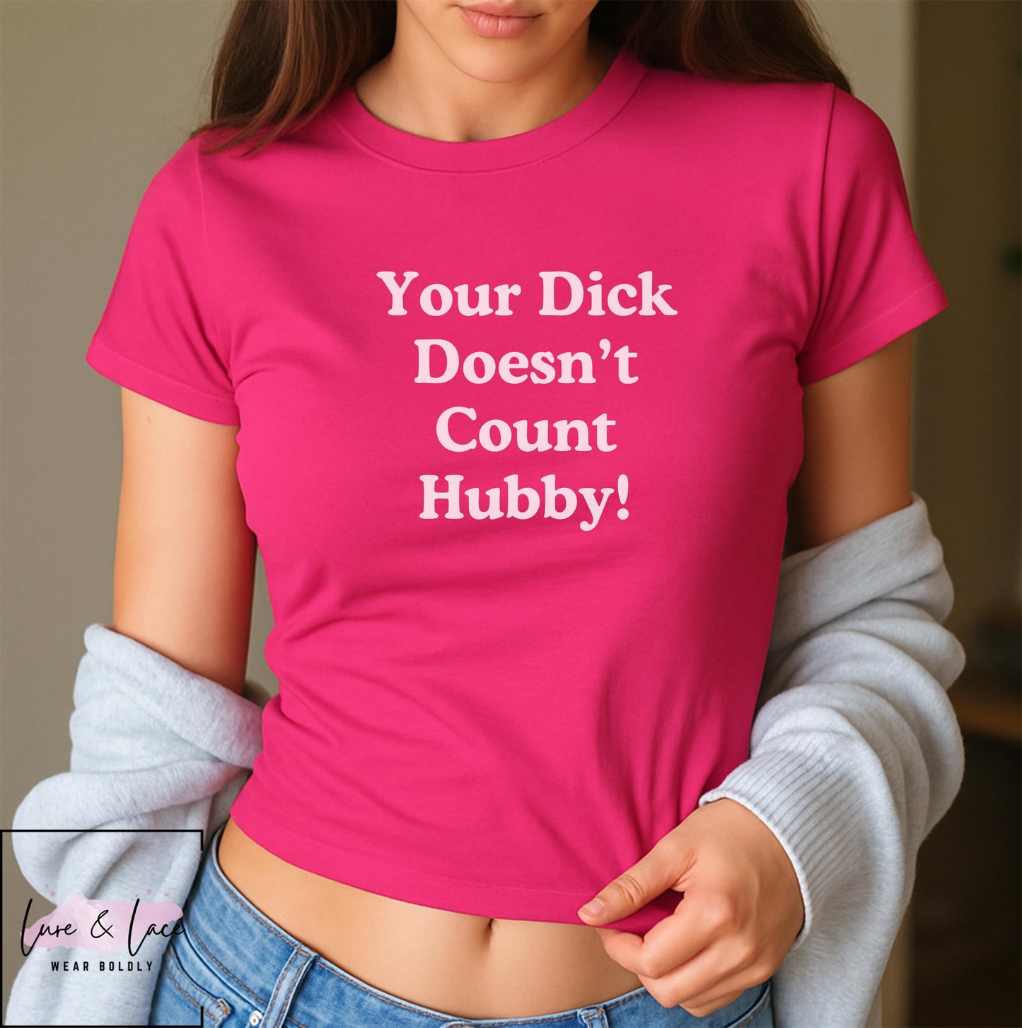 Your Dick Doesn't Count Hubby! Y2K Sexy Cute Baby Tee Crop Top, Naughty Apparel Queen of Spades Swinger