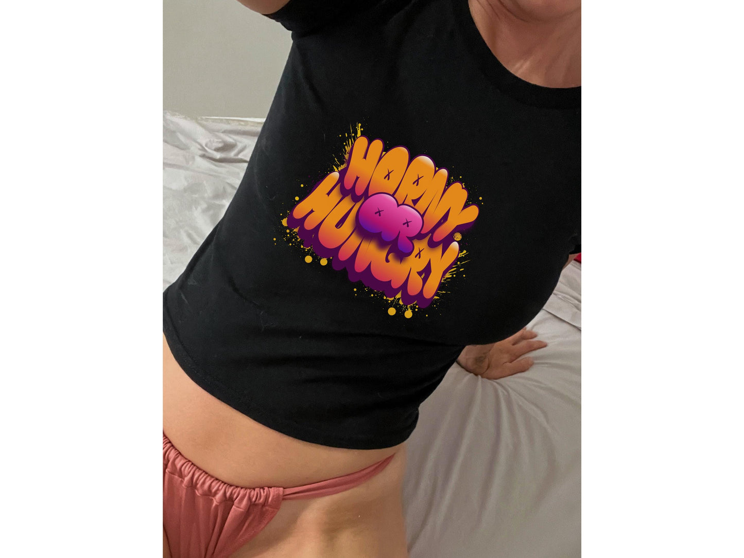 Horny or hungry Sexy Baby Tee, y2k aesthetic crop top, gag gift for girlfriend, Wife, hotwife, Bold & Playful Graphic, gag gift for her