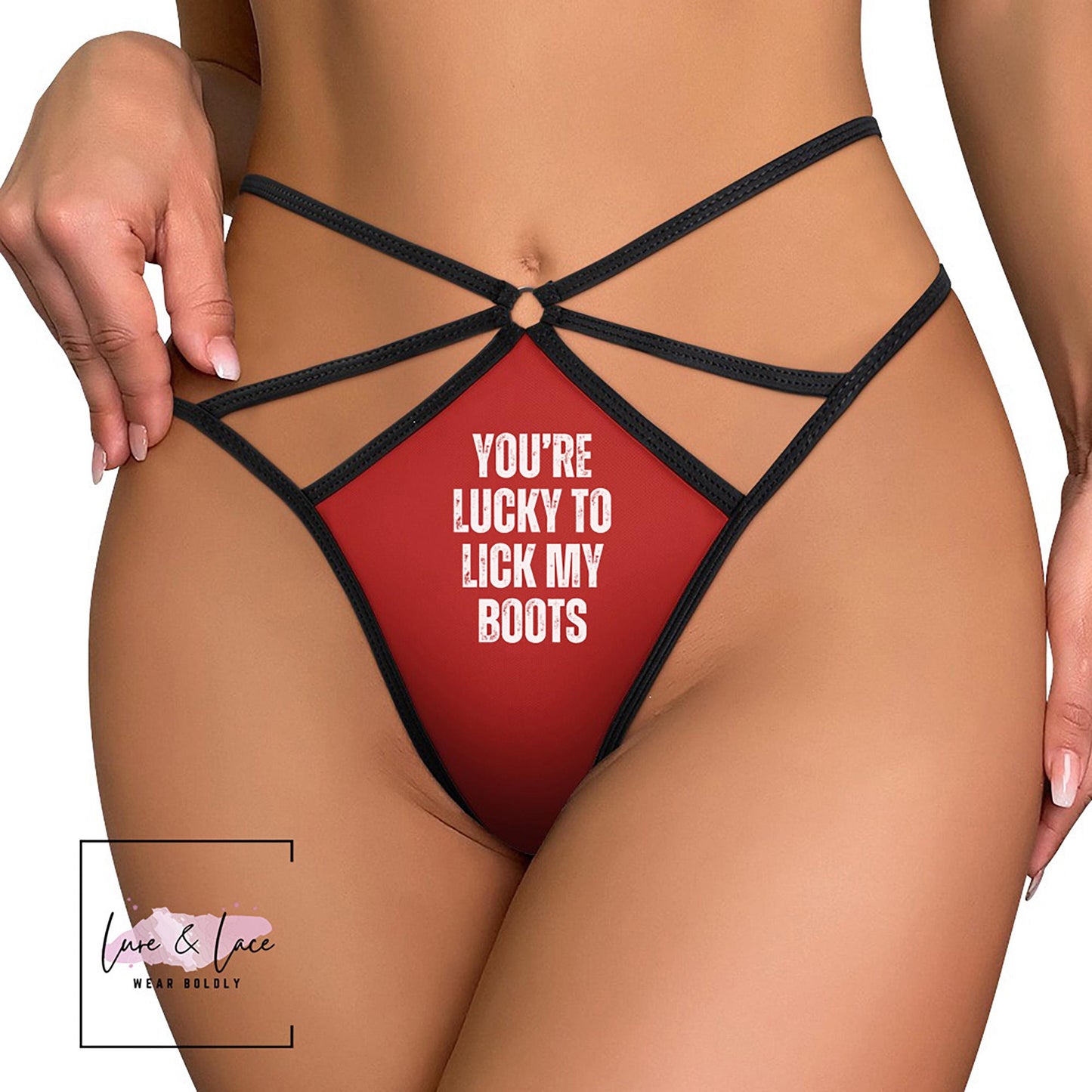 You're Lucky To Lick My Boots Sexy Strappy Thong, Domme G-String, BDSM Dominatrix Lingerie Panties, Hotwife Lifestyle, Queen of Spades