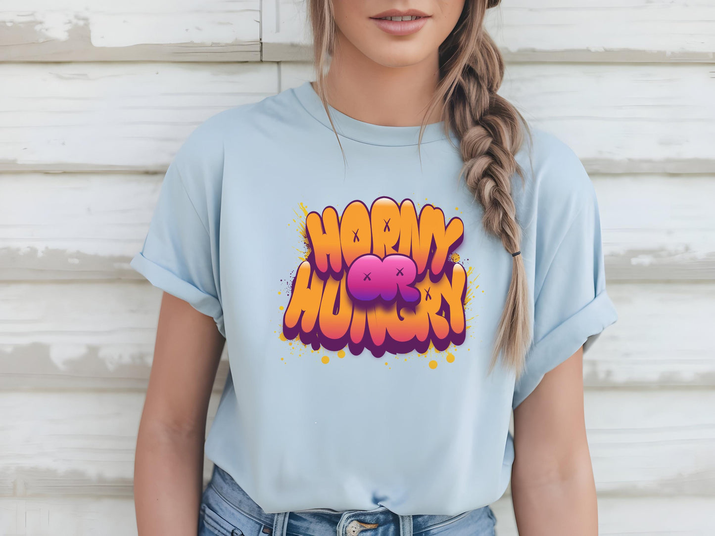 Horny or hungry Sexy T shirt, gag gift for girlfriend, Wife, hotwife, Bold & Playful Graphic, gag gift for her, couple intimate gift
