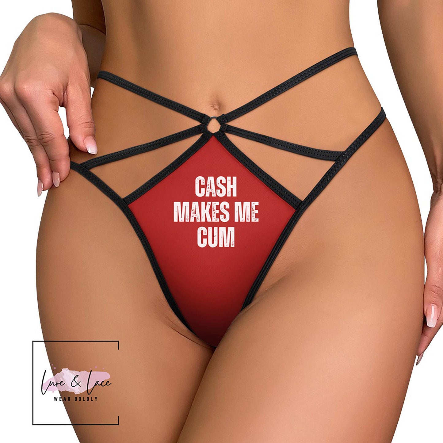 Cash Makes Me Cum mouth Sexy Strappy Thong, Findom Onlyfans G-String, Naughty Lingerie Panties, Date Night Underwear