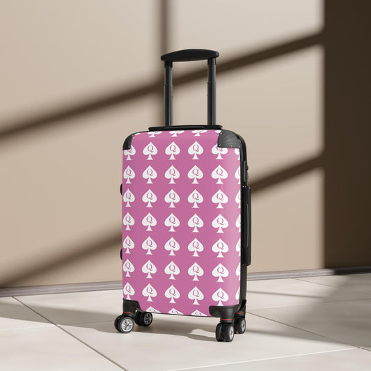 Queen of Spades pink Spinner Suitcase | QOS Lifestyle Luggage, Hotwife Travel, Kinky Swinger cruise Luggage, BBC Pineapple Vacation Bag BDSM