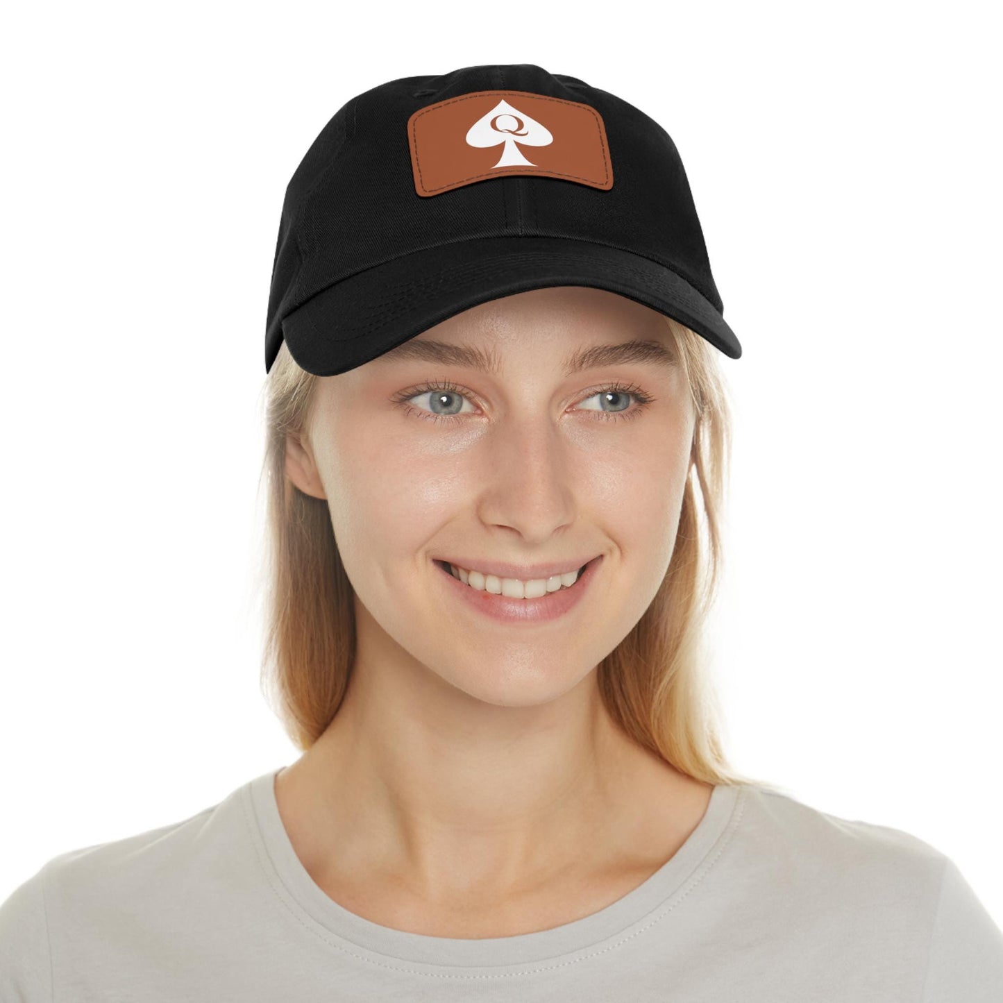 QOS Leather Patch Dad Hat | Queen of Spades Cap, Hotwife Lifestyle Hat, Cuckold Bull Symbol, Swinger Roleplay, Kinky Gift for Her or Him