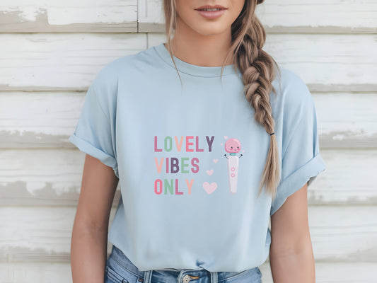 Funny Vibrator T-shirt  Lovely Vibes Only, Naughty Adult Humor Tee, Dildo Shirt for Sexy Bachelorette Gag Gift & Vibrator Lovers