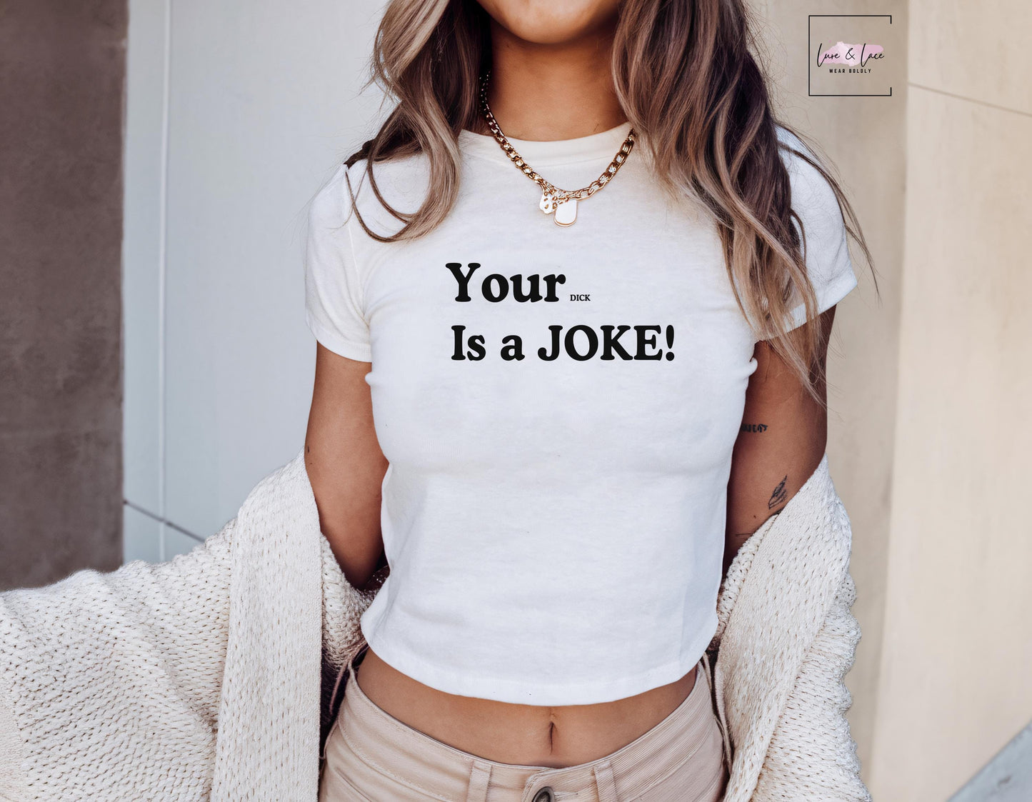 Your dick is a joke Y2K Sexy Cute Baby Tee Crop Top, Naughty Apparel Queen of Spades Swinger