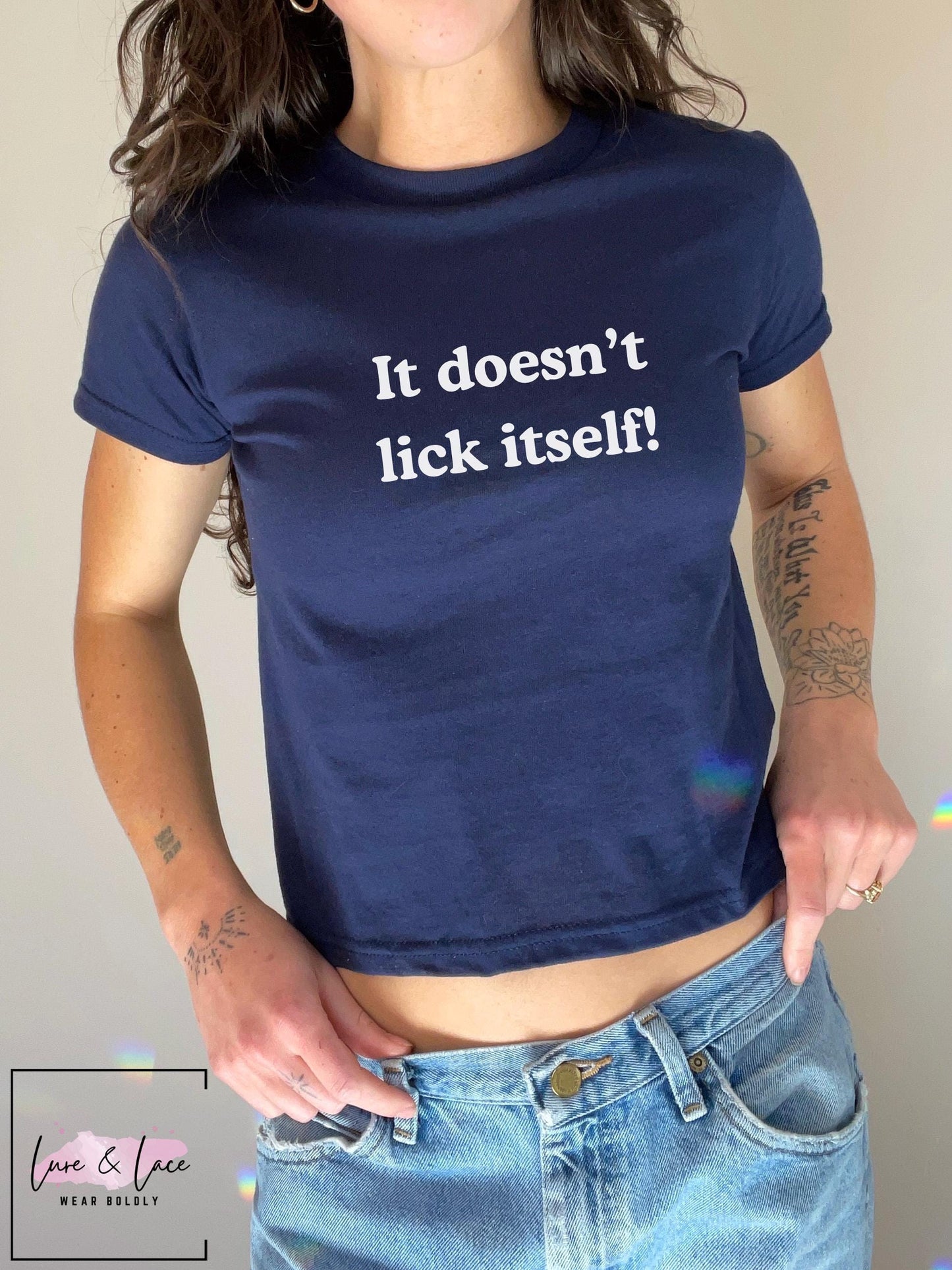 It doesn't lick itself Y2K Sexy Cute Baby Tee Crop Top, Date Night Naughty Apparel